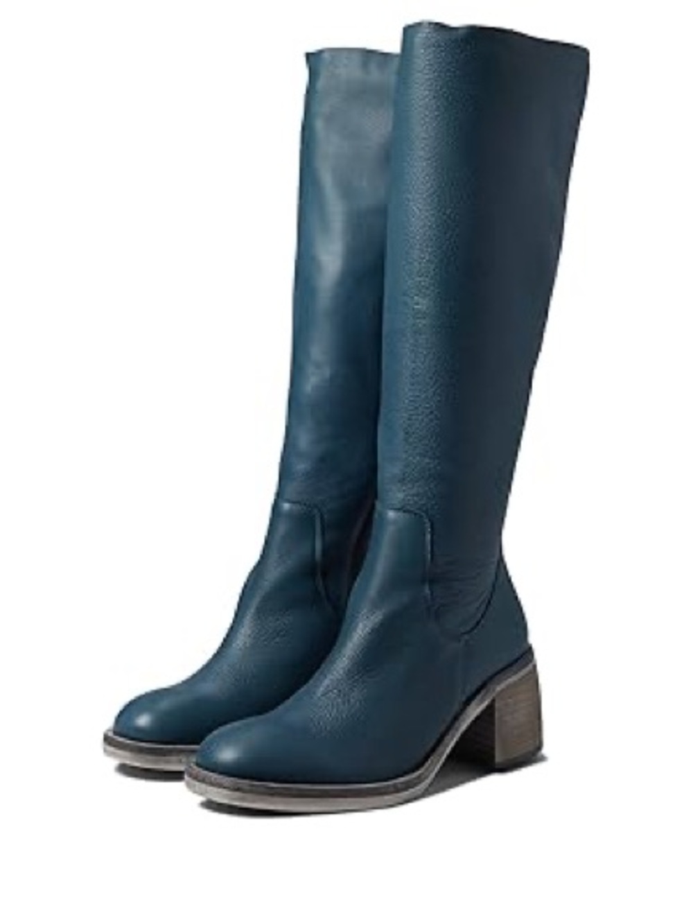 FREE PEOPLE Teal Blue Leather Tall Boots Block Heel